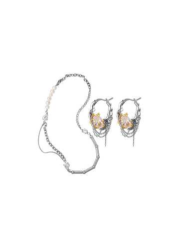 Trend Tassel Titan Stahl Zirkonia Ohrring und Halskette Set
