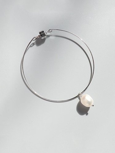 Titanium 316L Stainless Steel Freshwater Pearl Irregular Minimalist Band Bangle with e-coated waterproof