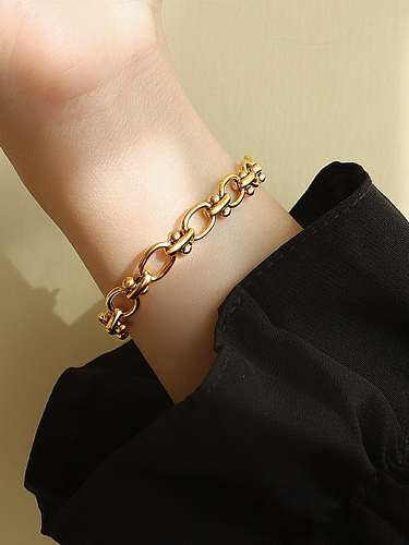 Titanium 316L Stainless Steel Hollow Geometric Chain Vintage Link Bracelet with e-coated waterproof