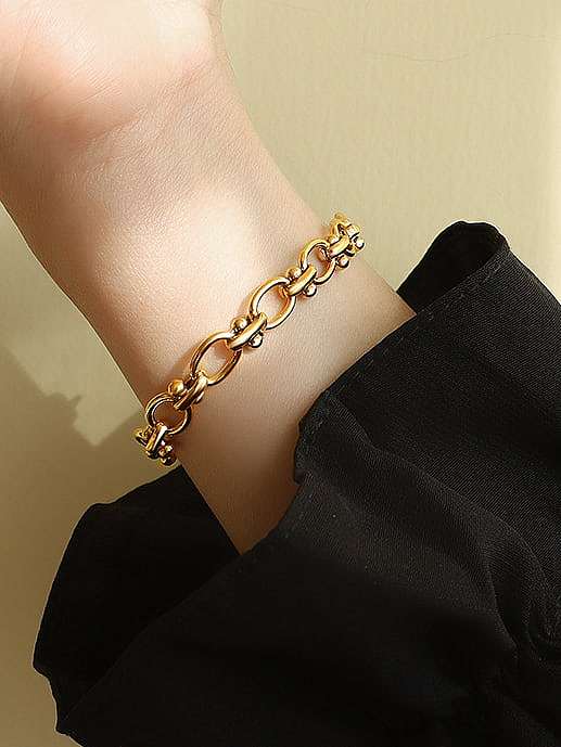Titanium 316L Stainless Steel Hollow Geometric Chain Vintage Link Bracelet with e-coated waterproof