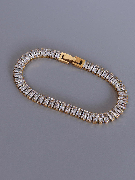 Bracelet minimaliste géométrique en acier inoxydable titane 316L avec zircone cubique avec revêtement électronique étanche