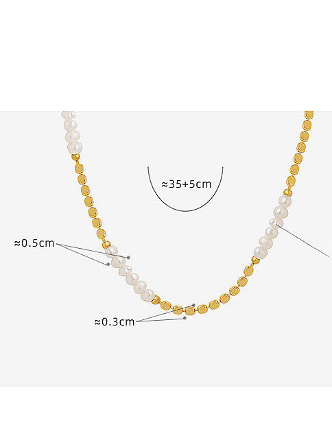 Brass Freshwater Pearl Geometric Hip Hop Beaded Necklace