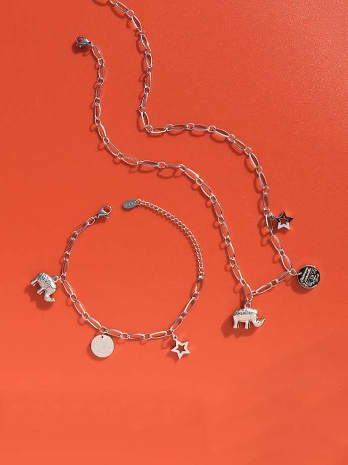 Ensemble de bracelet et collier éléphant vintage en acier inoxydable titane 316L avec revêtement en e imperméable à l'eau