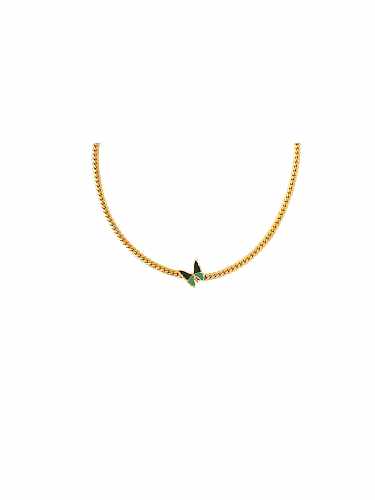 Titanium Steel Cubic Zirconia Green Butterfly Vintage Choker Necklace