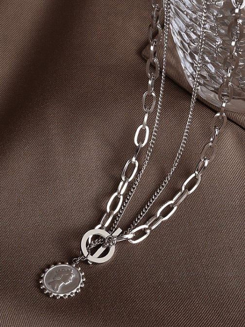 Titanium 316L Stainless Steel Geometric Vintage Multi Strand Necklace with e-coated waterproof