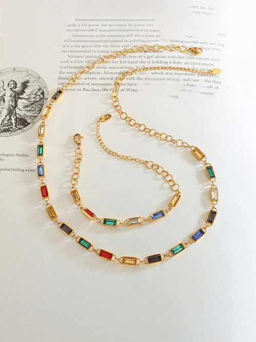 Ensemble bracelet et collier géométriques vintage en acier au titane et zircone cubique