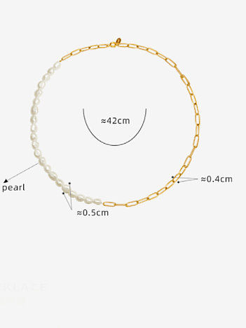 Collar de cadena de asimetría de hip hop geométrico de perla de imitación de acero de titanio