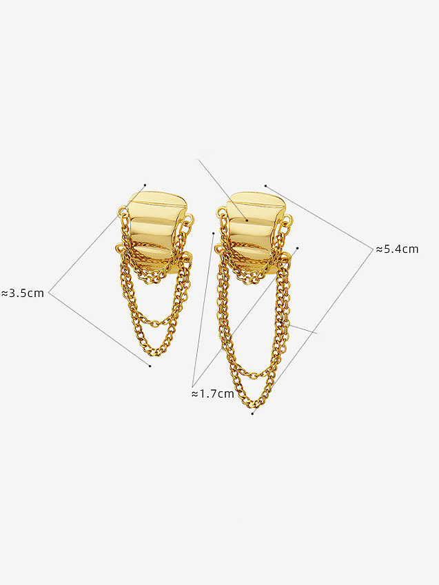 Brass Asymmetrical Geometric Tassel Vintage Earring