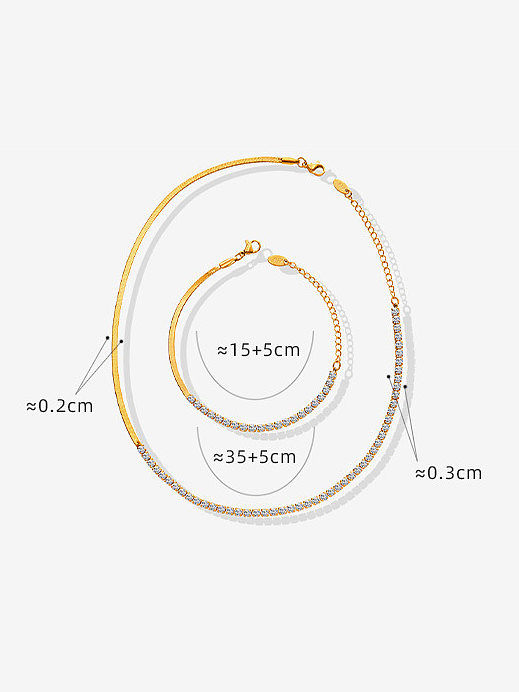 Minimalistisches geometrisches Armband und Halsketten-Set aus Titanstahl mit Zirkonia