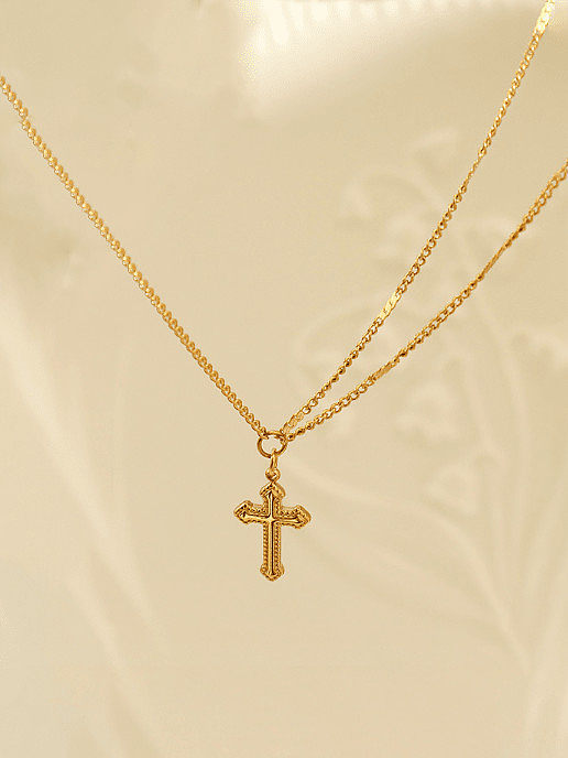 Collier pendentif croix vintage en acier titane