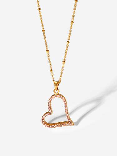 Stainless steel Cubic Zirconia Pink Heart Dainty Necklace