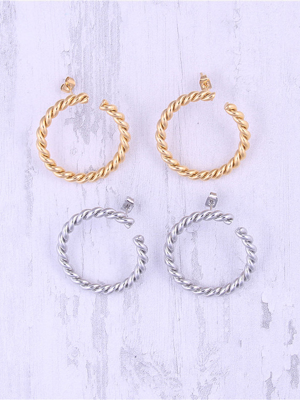 Titanium With Gold Plated Simplistic Twist Round Hoop Earrings