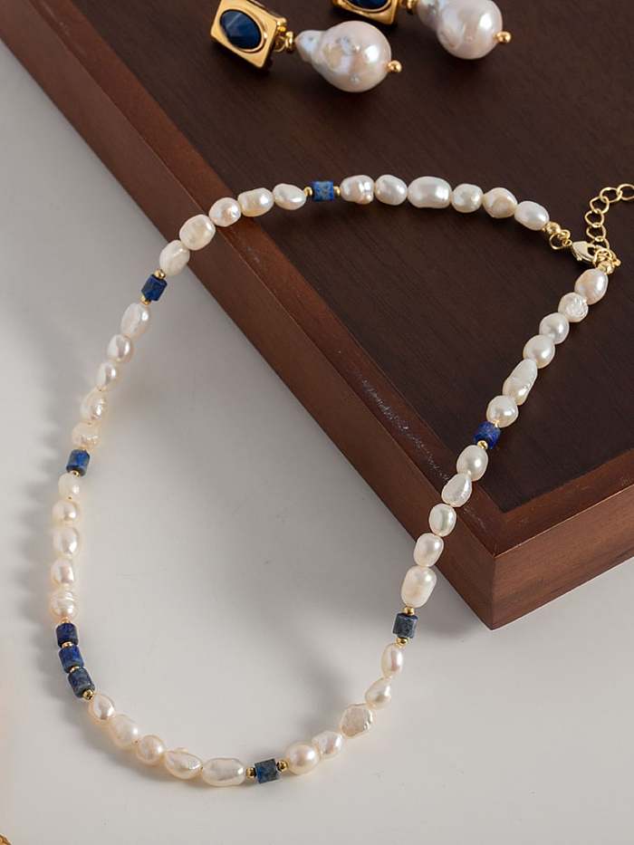 Collier de perles vintage géométrique en laiton imitation perle