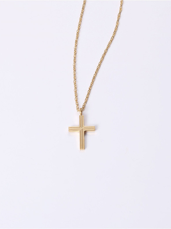 Titanium With Gold Plated Simplistic Smooth Cross Necklaces
