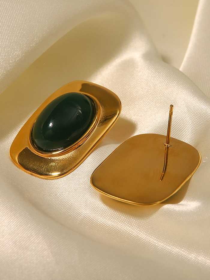 Smaragdgrüner ovaler Vintage-Ohrstecker aus Edelstahl