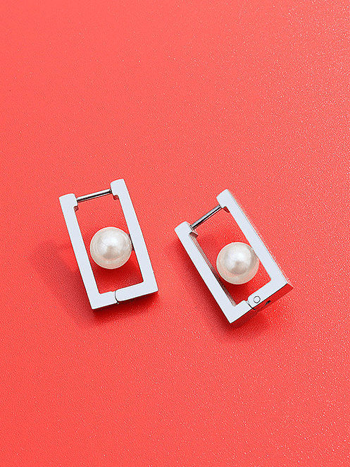 Titanium 316L Stainless Steel Imitation Pearl Geometric Minimalist Huggie Earring with e-coated waterproof