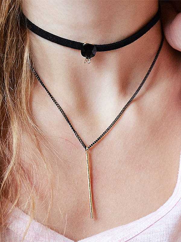 Messing Leder Quaste minimalistische mehrsträngige Halskette