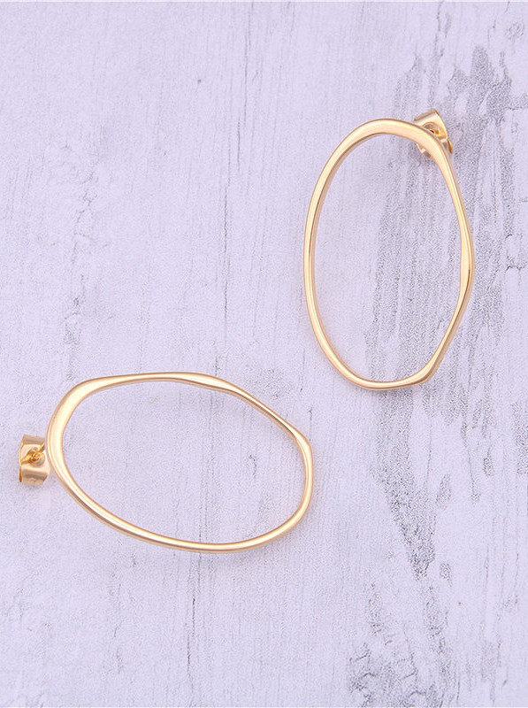 Titanium With Gold Plated Simplistic Hollow Geometric Round Hoop Earrings