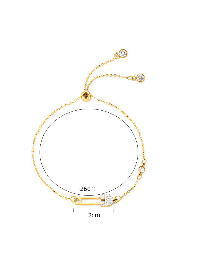 Bracelet à maillons minimalistes avec épingle irrégulière en strass en acier inoxydable