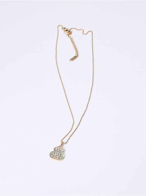 Titanium With Gold Plated Cute Green Gourd Necklaces