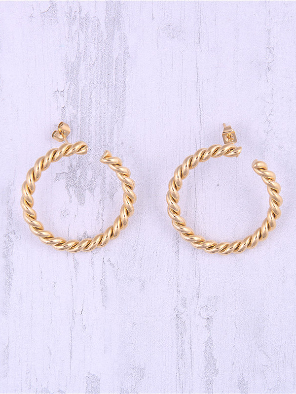 Titanium With Gold Plated Simplistic Twist Round Hoop Earrings