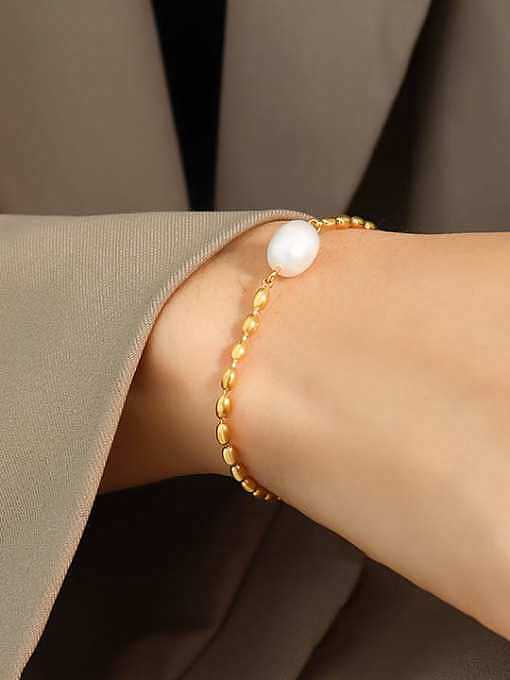 Bracelet Perlé Vintage Géométrique en Acier au Titane avec Perle d'Imitation