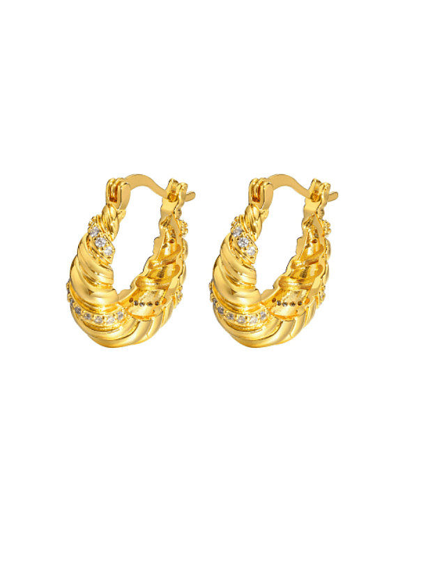 Brass Rhinestone Geometric Minimalist Huggie Earring