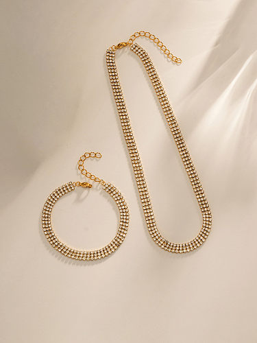 Stainless steel Rhinestone Vintage Geometric Bracelet and Necklace Set