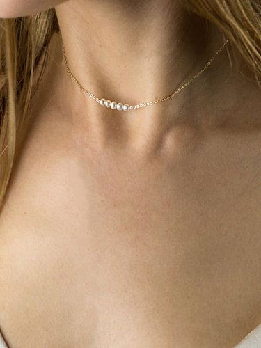 Collier ras du cou minimaliste en perles de verre en acier inoxydable
