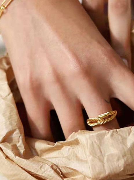 Titanium With Gold Plated Simplistic Hollow Geometric Band Rings