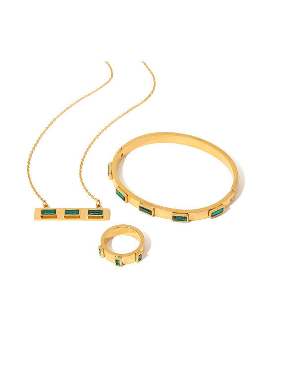 Ensemble bracelet et collier en forme de bague géométrique minimaliste en pierre de verre en acier inoxydable