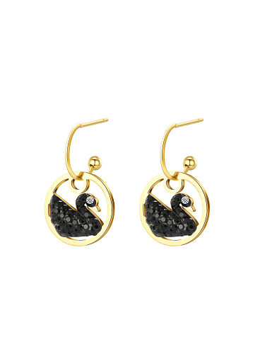 Titanium Steel Rhinestone Swan Minimalist Round Drop Earring