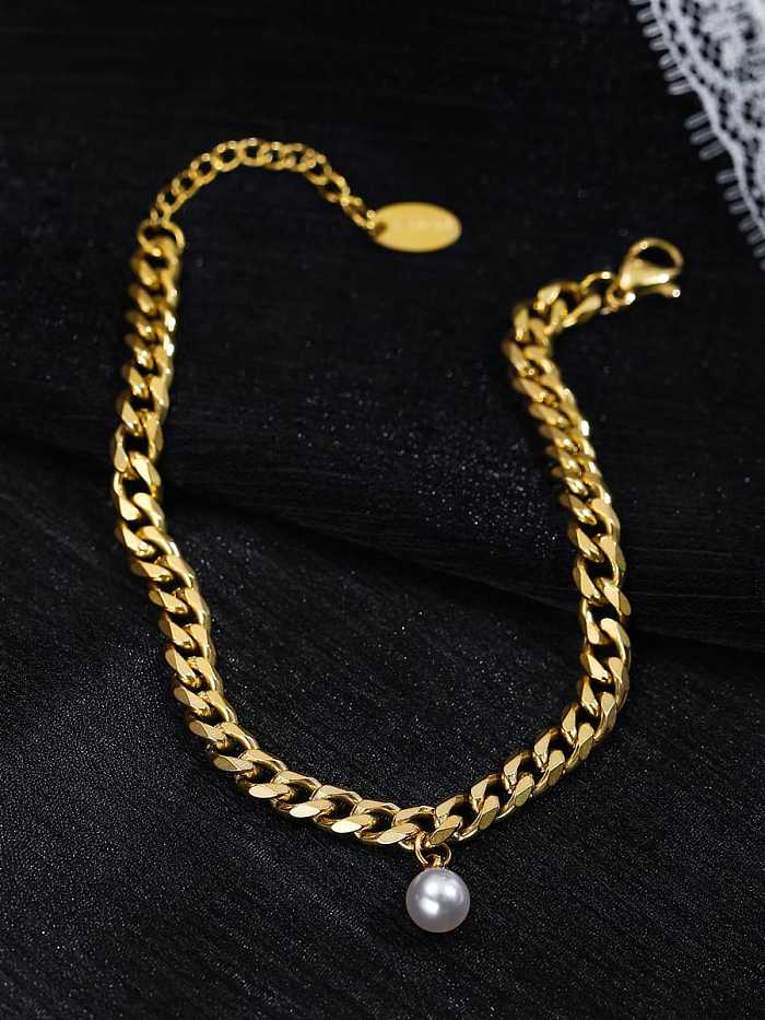 Stainless steel Imitation Pearl Irregular Chain Vintage Link Bracelet