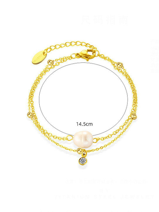 Stainless steel Freshwater Pearl Vintage Hollow Chain Strand Bracelet