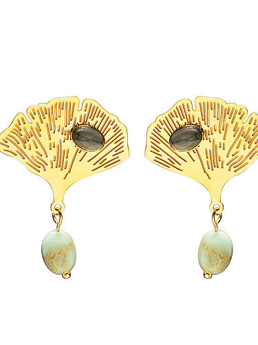 Leaf fashion natural stone titanium steel earrings