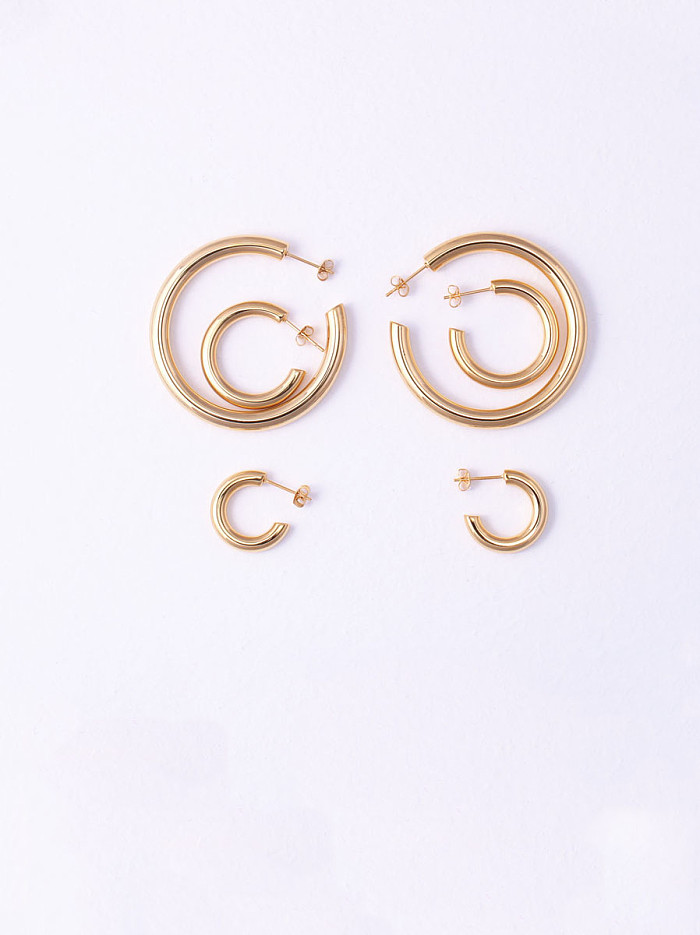 Titanium With Rose Gold Plated Simplistic Smooth Round Hoop Earrings