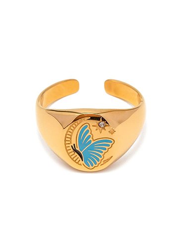 Stainless steel Enamel Butterfly Vintage Band Ring