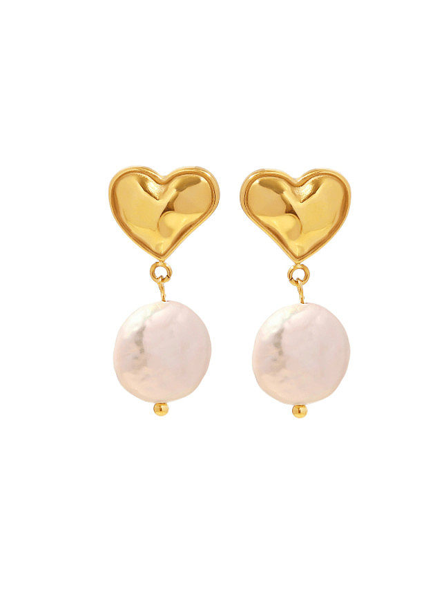 Boucle d'oreille minimaliste en forme de cœur avec perle d'eau douce en acier inoxydable