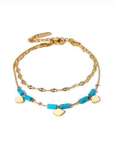 Bracelet Trèfle Bohème Turquoise Acier Titane