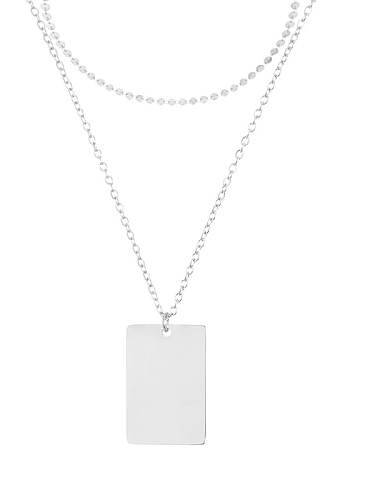 Collier multi-rangs pendentif géométrique minimaliste en acier inoxydable