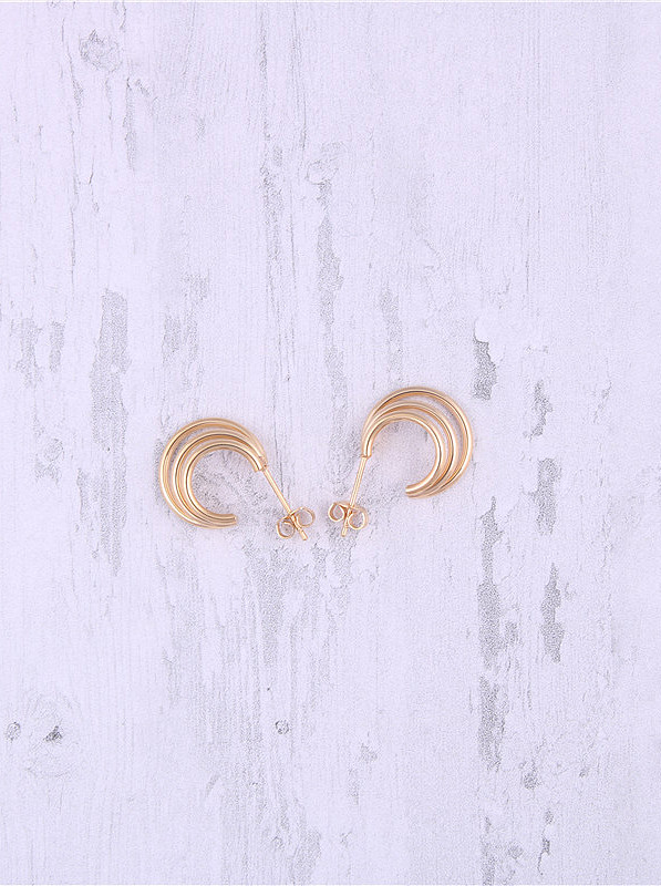 Pendientes de tuerca de titanio con múltiples anillos simplistas chapados en oro