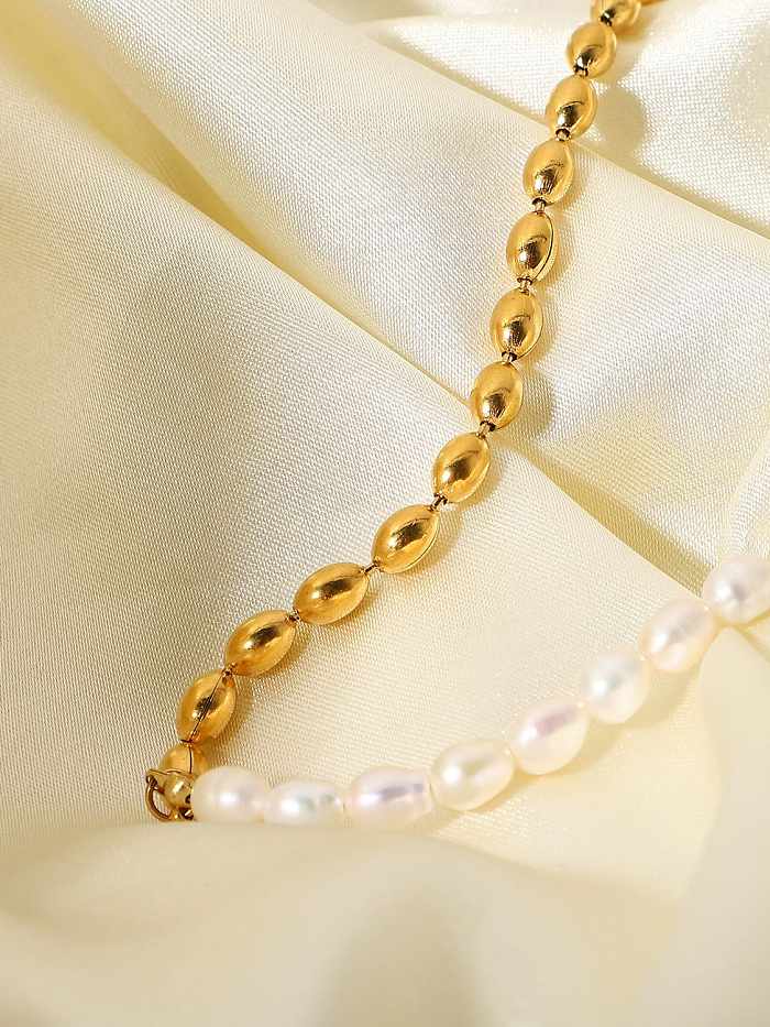 Stainless steel Freshwater Pearl Trend Beaded Necklace