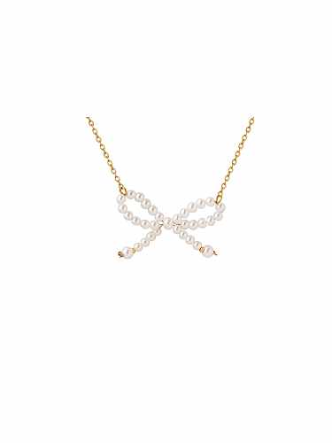 Titanium Steel Imitation Pearl Bowknot Dainty Necklace