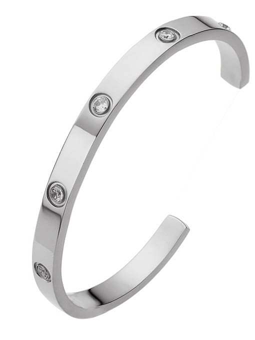 Bracelet manchette minimaliste géométrique en strass en acier inoxydable