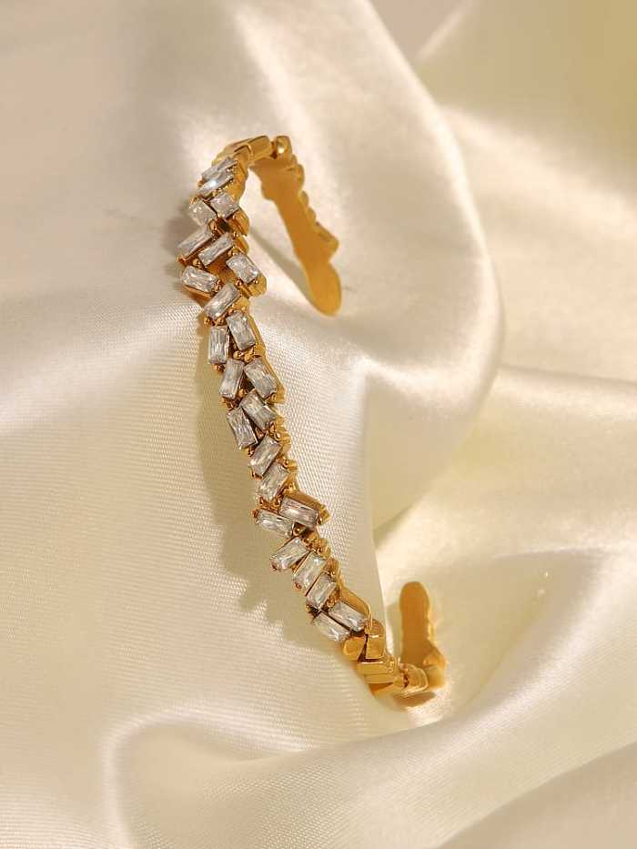 Bracelet manchette vintage géométrique en acier inoxydable avec oxyde de zirconium