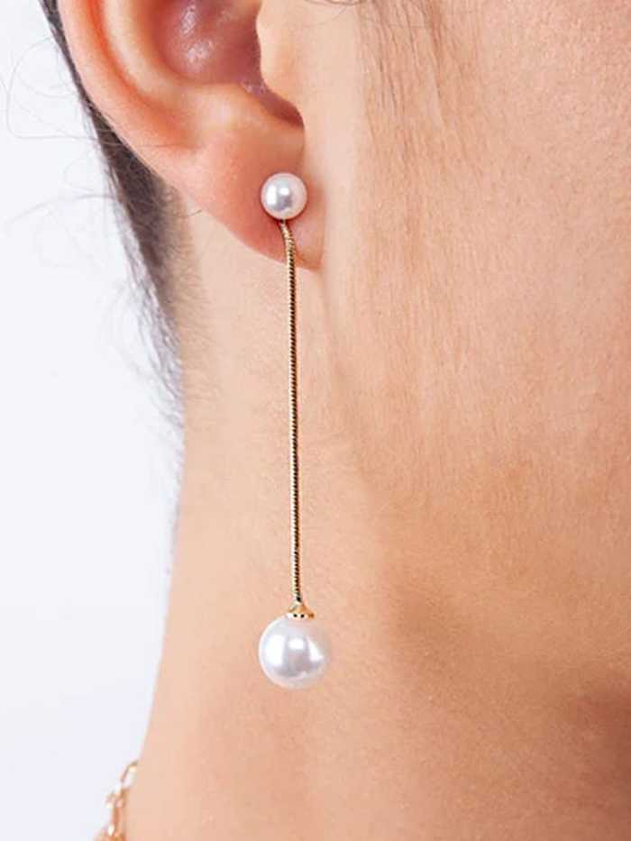 Stainless steel Imitation Pearl Tassel Minimalist Drop Earring