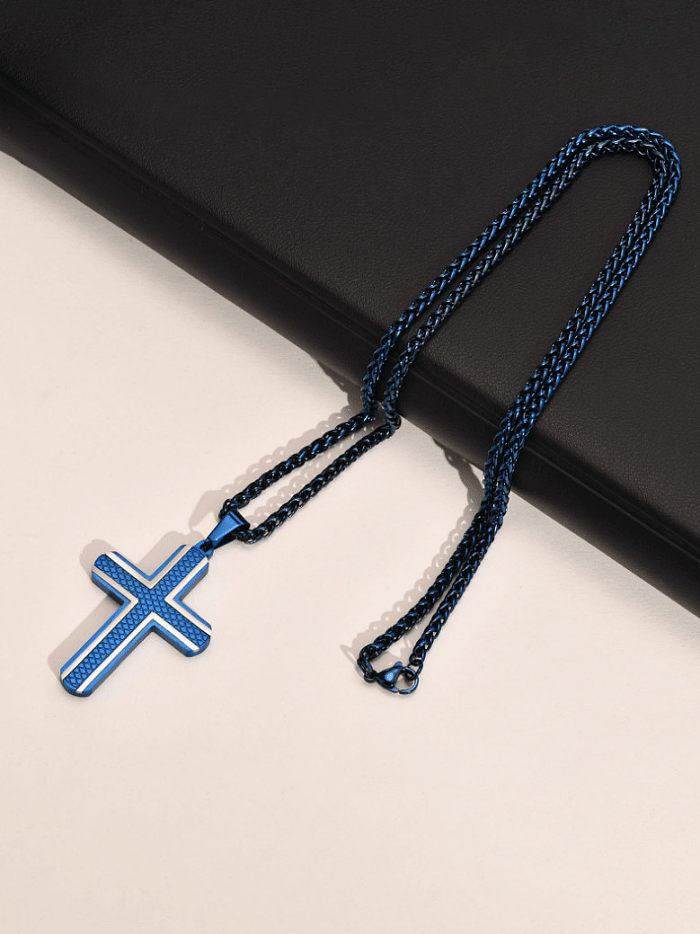 Collier religieux minimaliste en acier inoxydable avec croix en émail