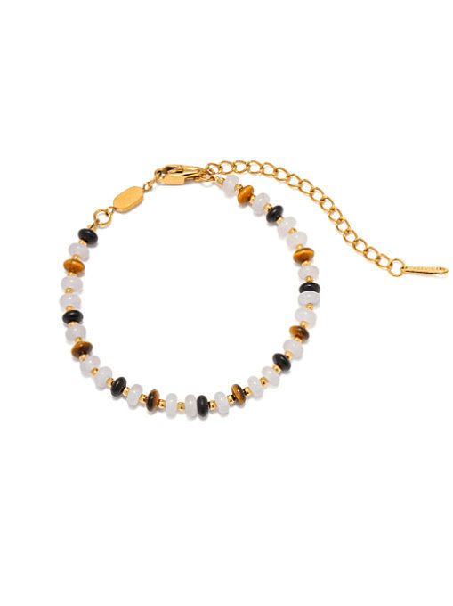 Bracelet perlé vintage géométrique en pierre naturelle en acier inoxydable