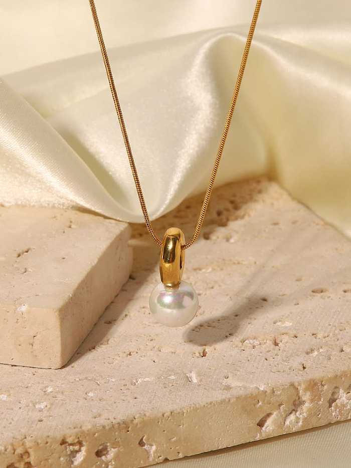 Collier Minimaliste Géométrique en Acier Inoxydable Perle d'Imitation