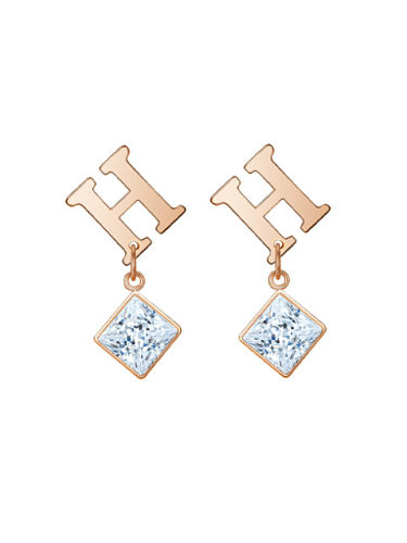 Stainless steel Cubic Zirconia Square Minimalist Letter H Drop Earring